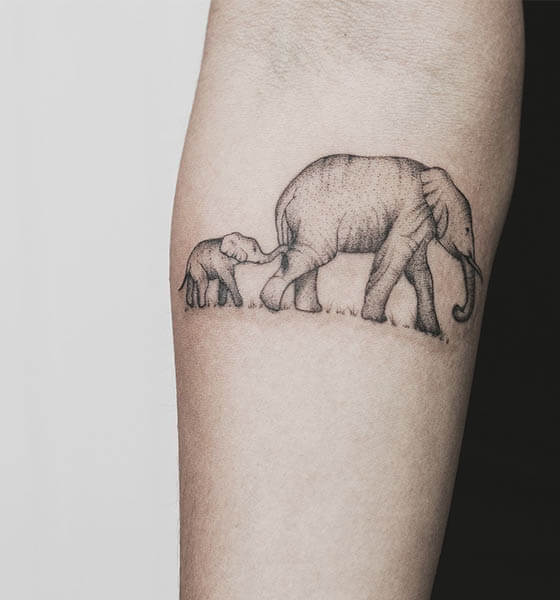 Mommy with Baby Elephant Tattoo