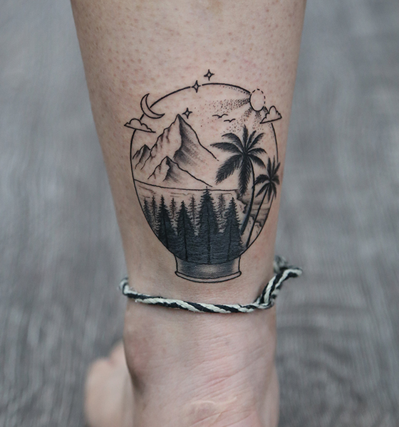 Nature Tattoo Design on Leg