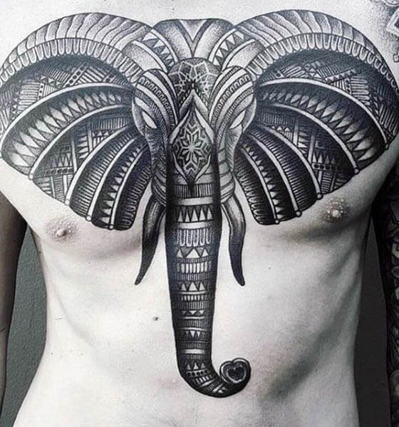 Outline Elephant Tattoo on Chest