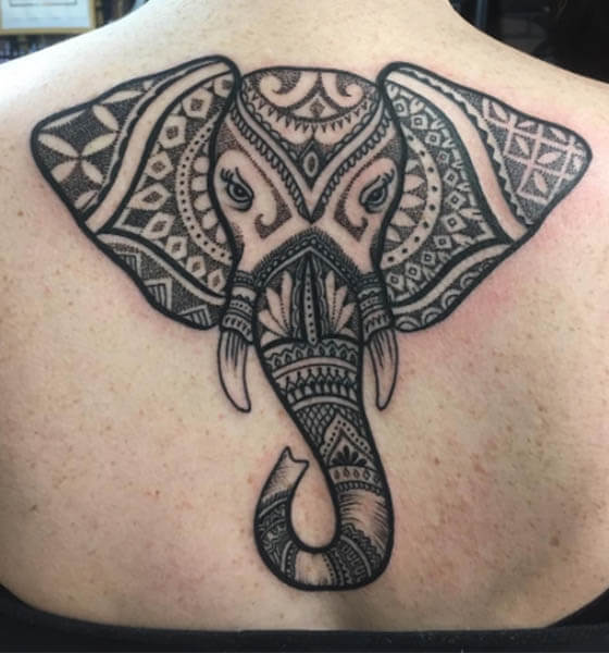 Beautiful Polynesian Elephant Tattoo on Back