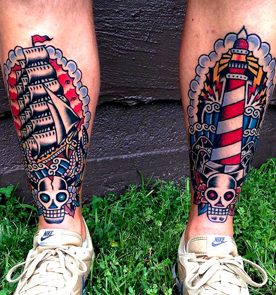 Skull Tattoo Design on Leg