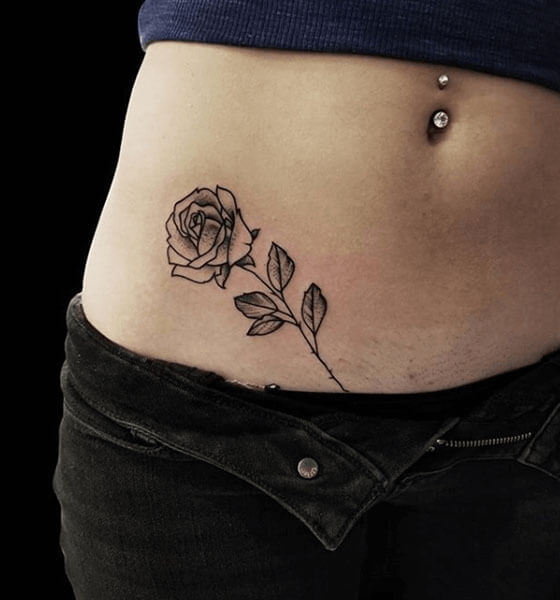 Small Rose Stomach Tattoo Designs for Women