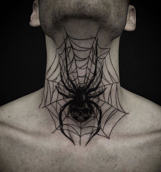 Black And Gray Spiderweb Tattoo On Chest  Tattoo Designs Tattoo Pictures