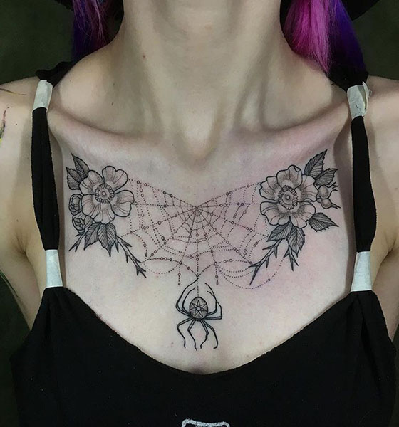 Spider Web Tattoo on the Chest