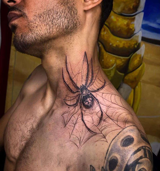 Spider tattoo on neck