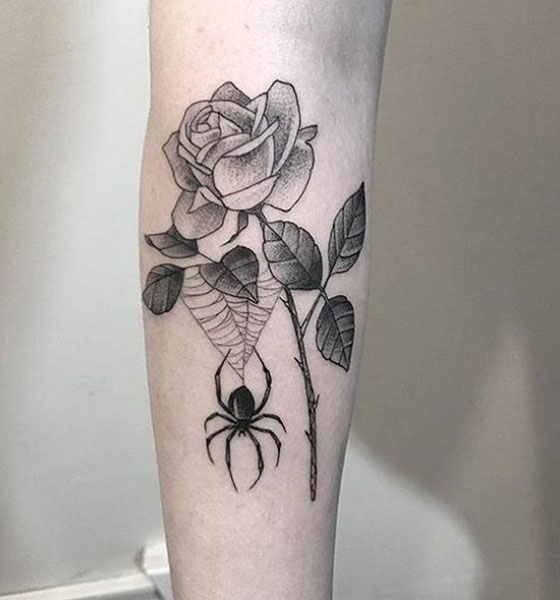Spider with Rose Tattoo on Arm
