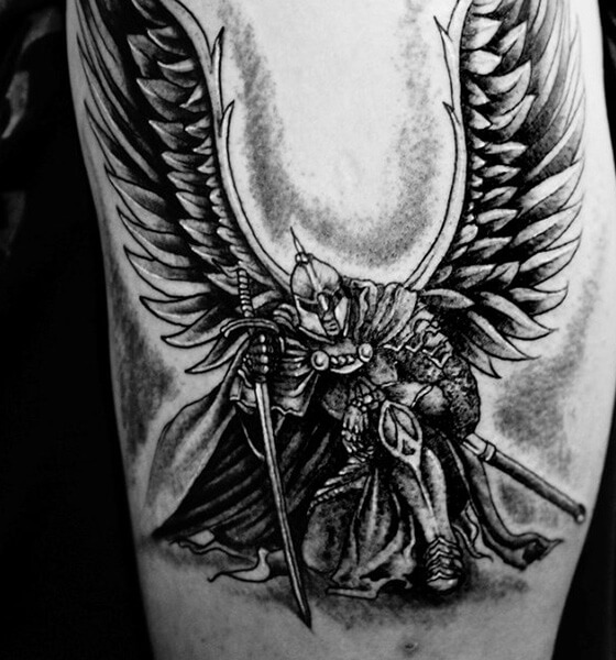 Sword Tattoo with Angel Warrior