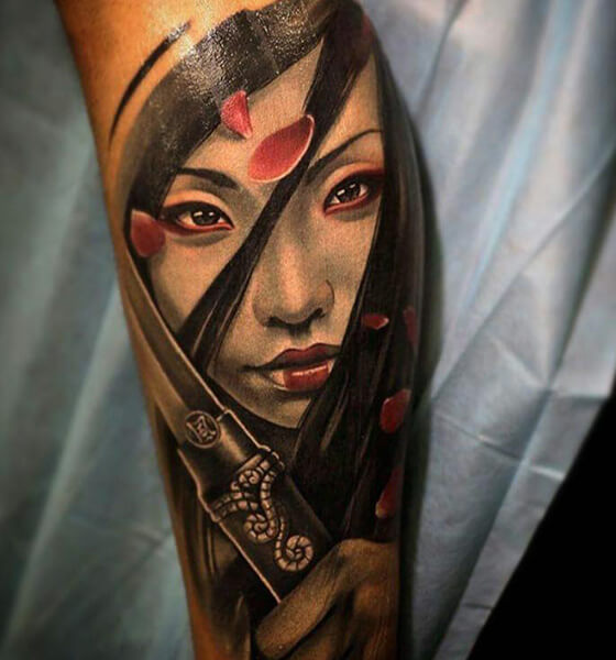 Sword Tattoo with Geisha