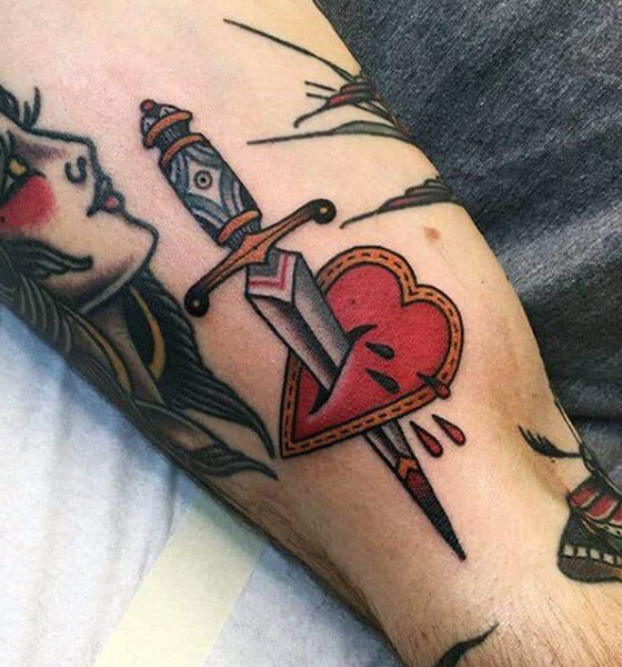Sword Tattoos with Red Heart