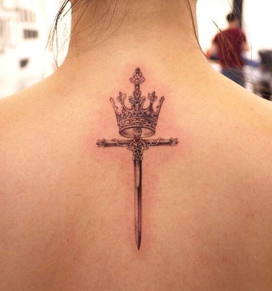 Sword with Crown Tattoo on Back