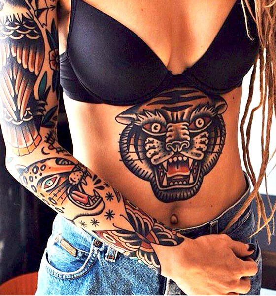 Tiger Stomach Tattoo Design