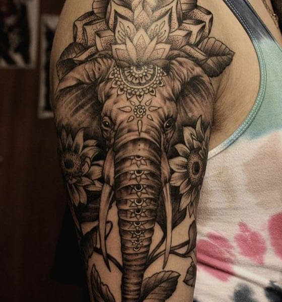 Tribal Elephant Tattoo on Sleeve