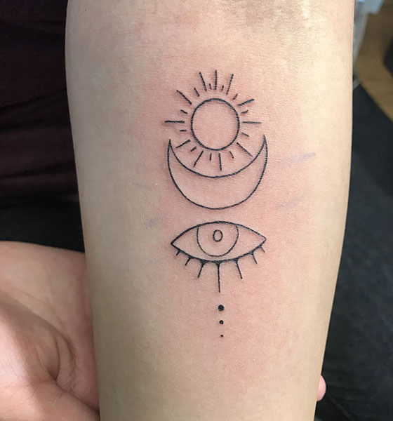 All Seeing Eye Tattoo with Crescent Moon