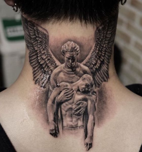 Artistic Angel Tattoo on Nape