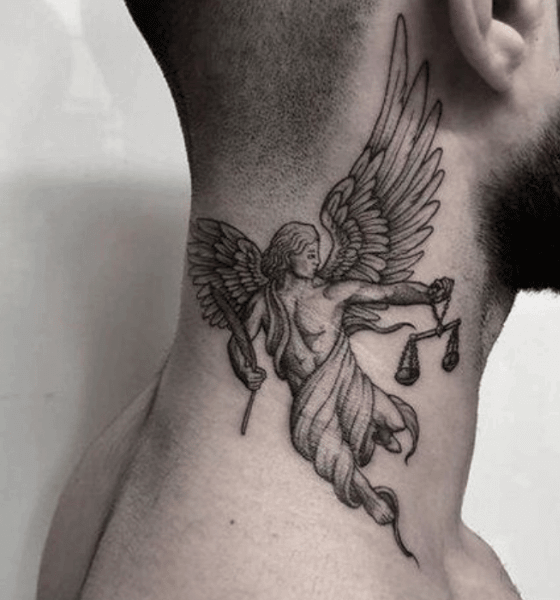 Artistic Angel Tattoo on Neck