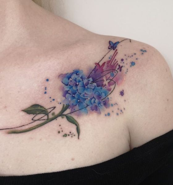 Colorful Lily Tattoo on Collarbone