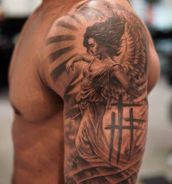 A Cross Angel Tattoo Design