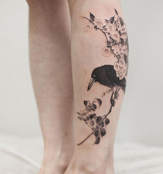 Crow Tattoo Design on Leg