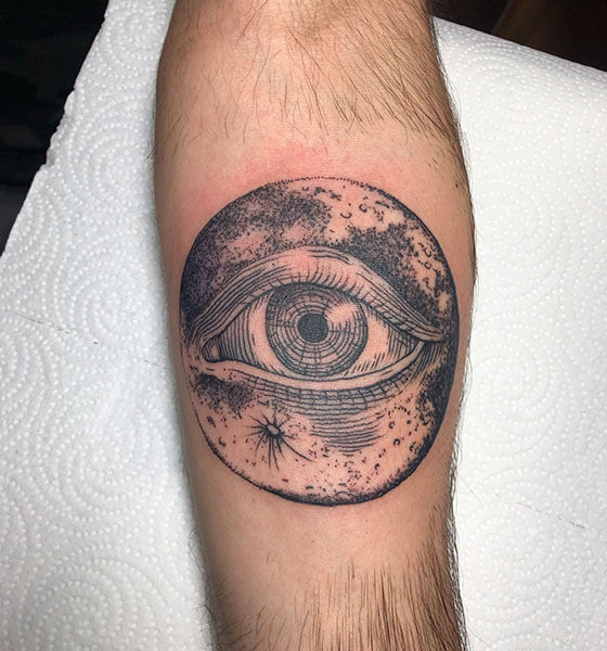 Eye with Crescent Moon Tattoo Design