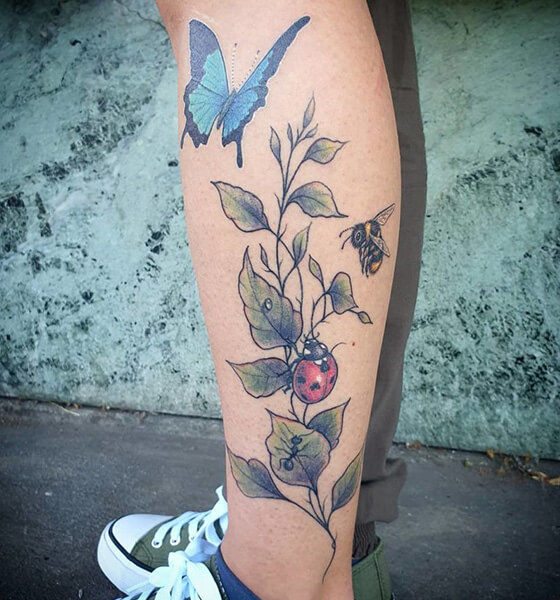 Ladybug Tattoo on Leg