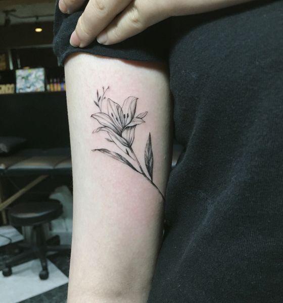 Black and Grey Lily Tattoo Idea  BlackInk