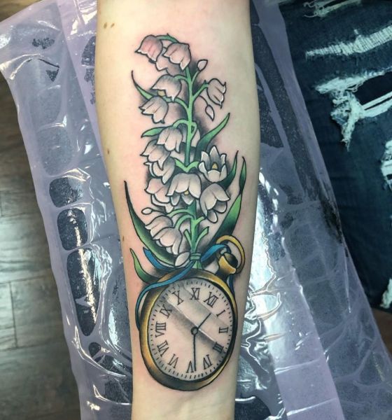 Lily with Clock Tattoo Design