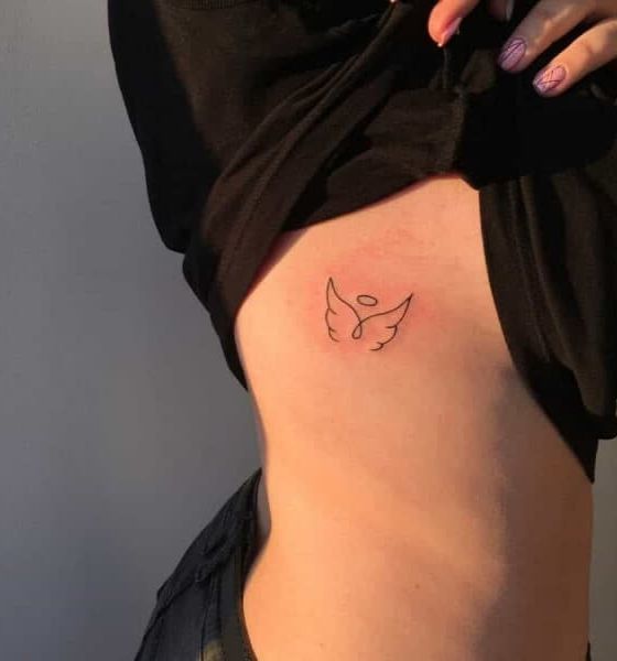 Small Wings Angel Tattoo on Rib