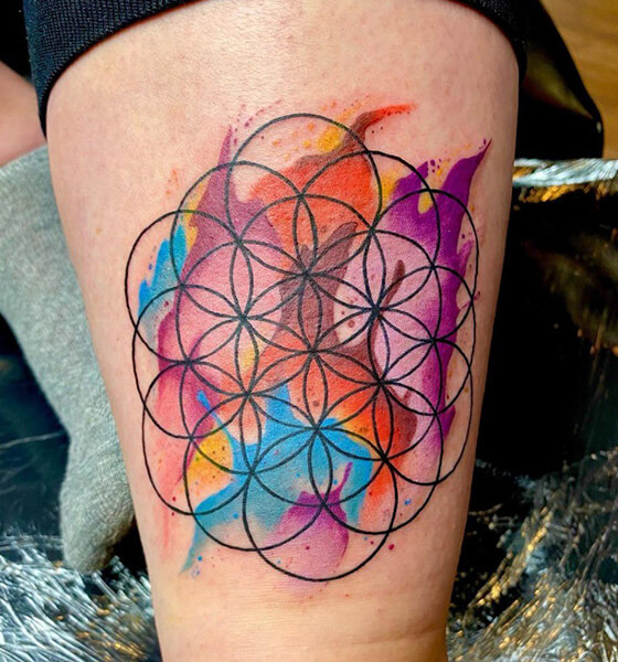 Unique Circle Tattoo Design on Thigh