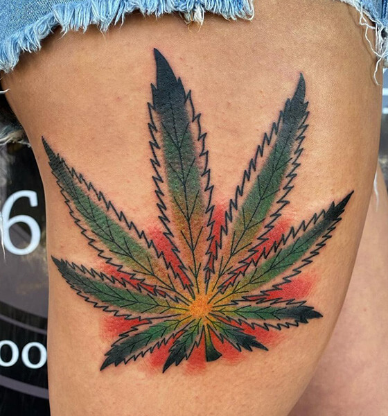 Weed Tattoo on Thigh