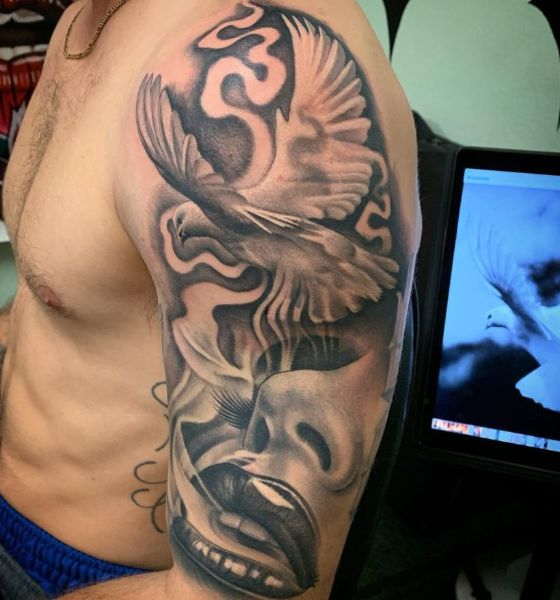 Amazing Dove Tattoo on Half Sleeve