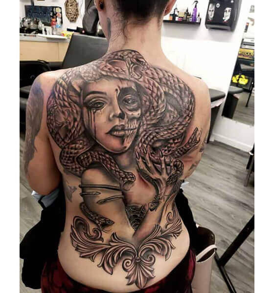 Amazing Medusa Tattoo on Back