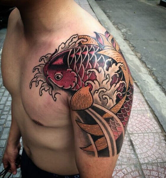 Beautiful koi fish tattoo design on shoulder