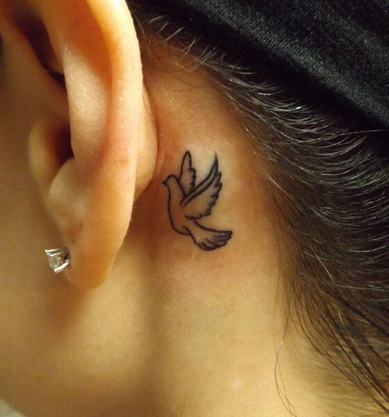 Behind the ear dove tattoo designs for women