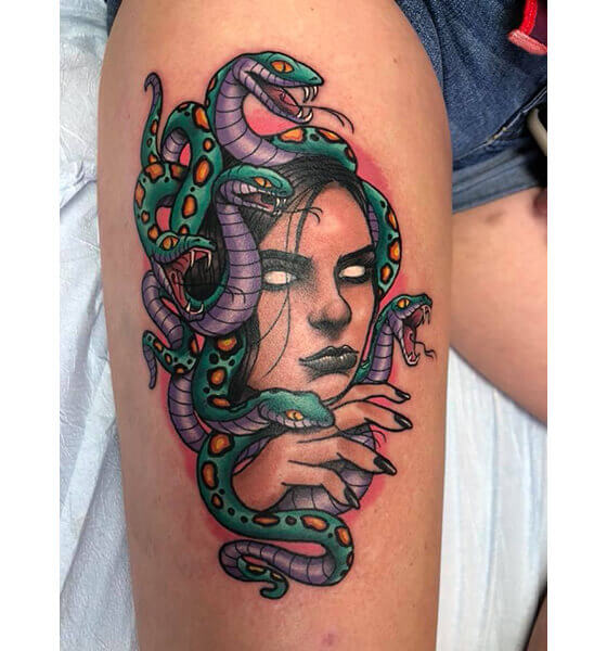 Best Medusa Tattoo Design on Thigh