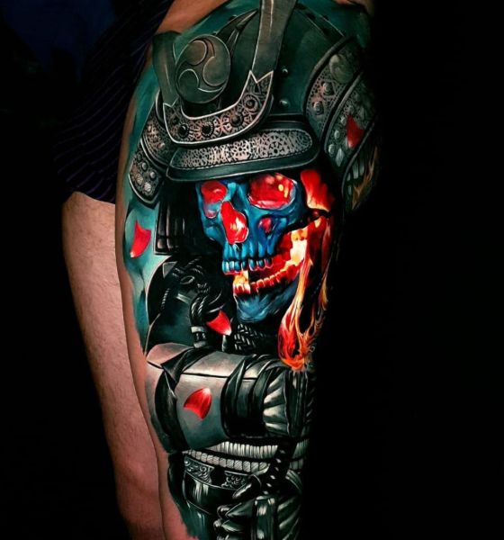 Color Skull Samurai Tattoo