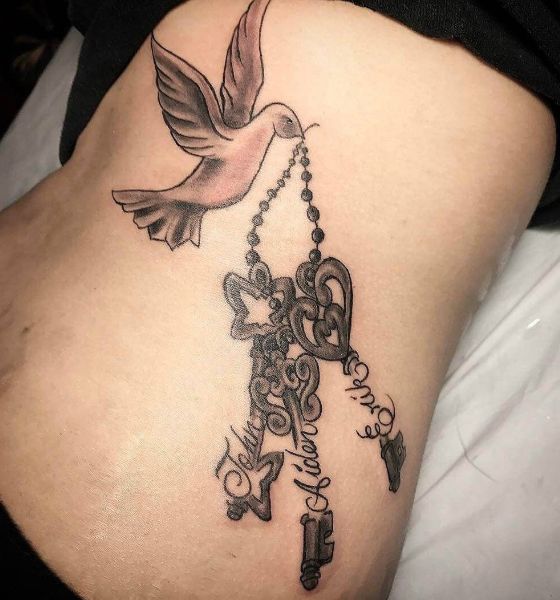 Dove With Lock And Key Tattoo