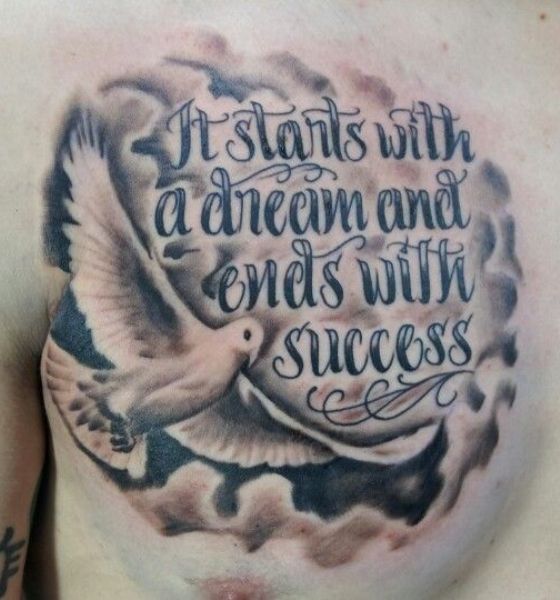 Dove with Bible Verse Tattoo on Chest