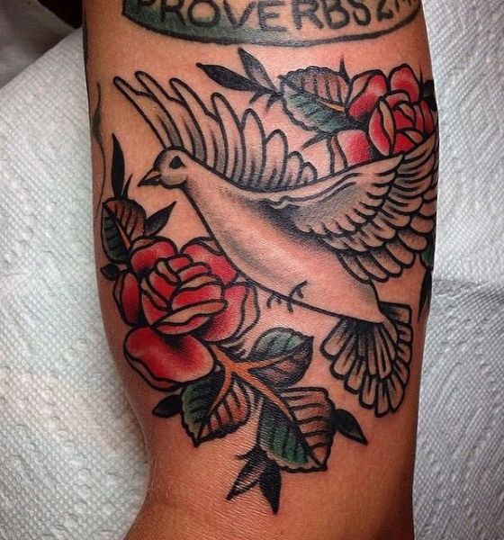 Dove with Flower Tattoo Designs