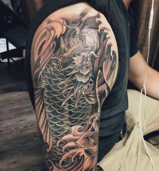 Dragon Koi Tattoo on Sleeve