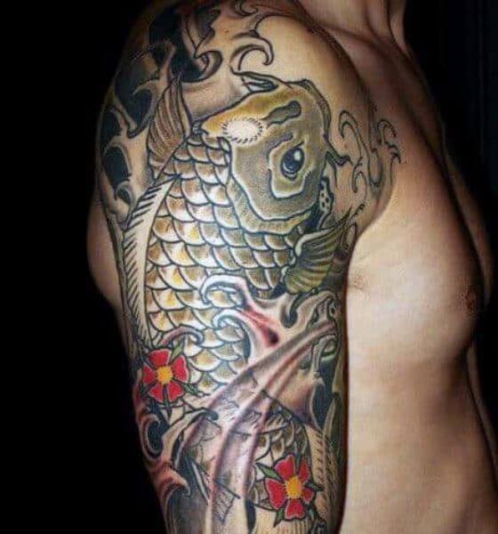 Dragon with Koi fish tattoos on half sleeve