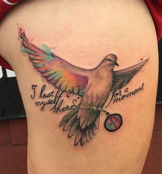 Flying Dove Tattoo on Thigh