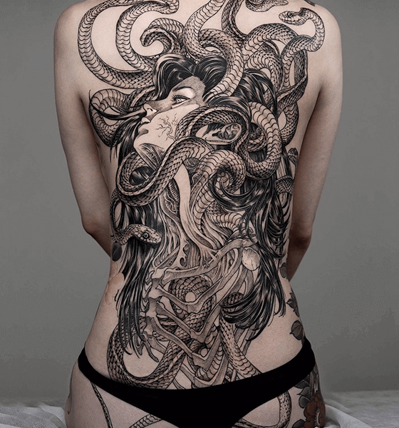 Full back Medusa tattoo design