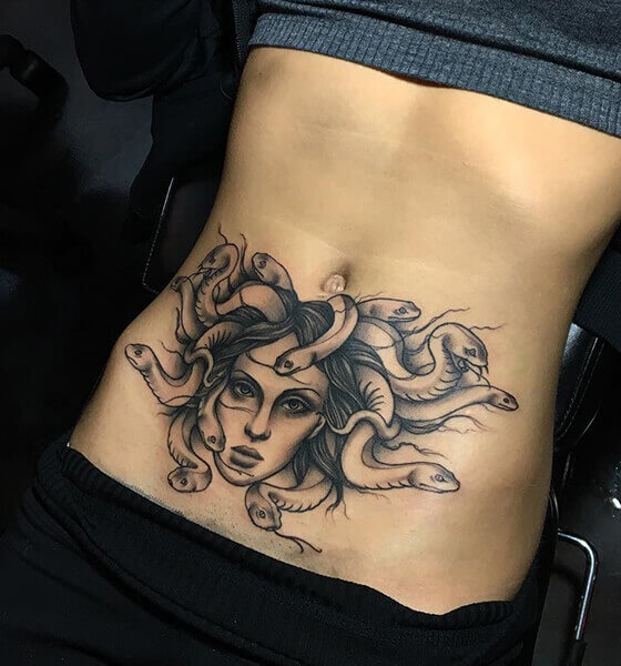 Gorgeous Medusa Tattoo on Stomach