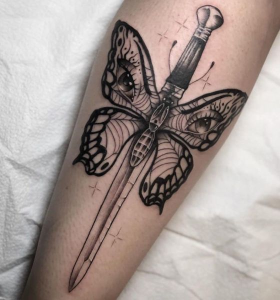 Goth Butterfly with Sword Tattoo Designs