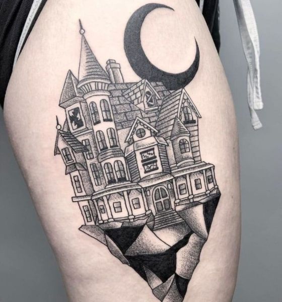 Gothic Architecture Tattoo Design on Thigh