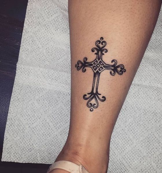 Gothic Cross Tattoo on Leg