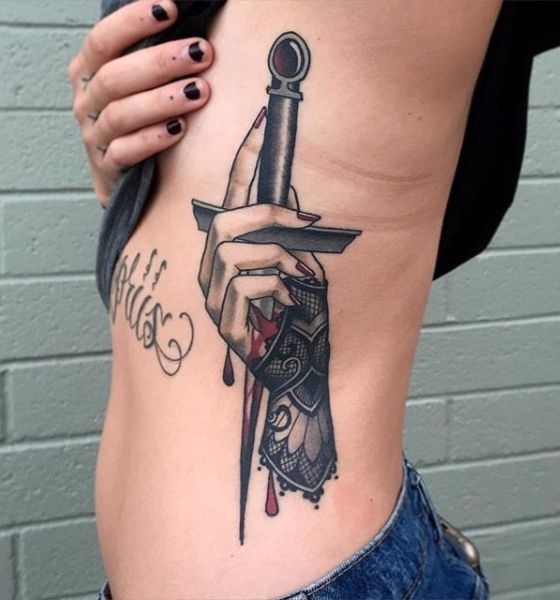 Gothic Dagger Tattoo on Rib