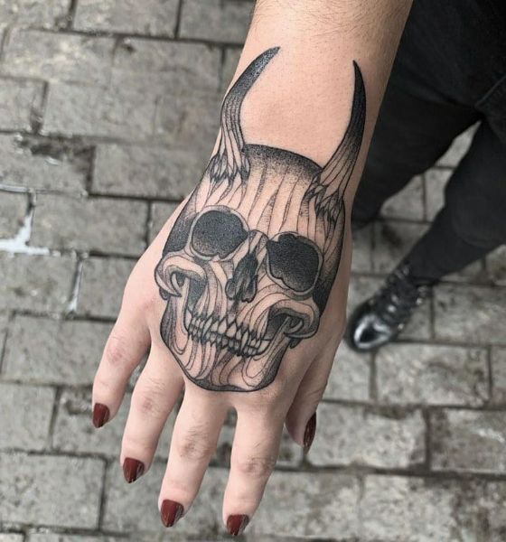 Gothic Skull Tattoo Design on Hand