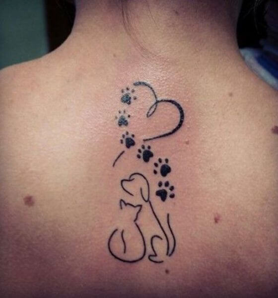 Heart Outlined Paws Tattoos on Back