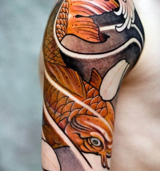 Japanese koi fish tattoo on shoulder
